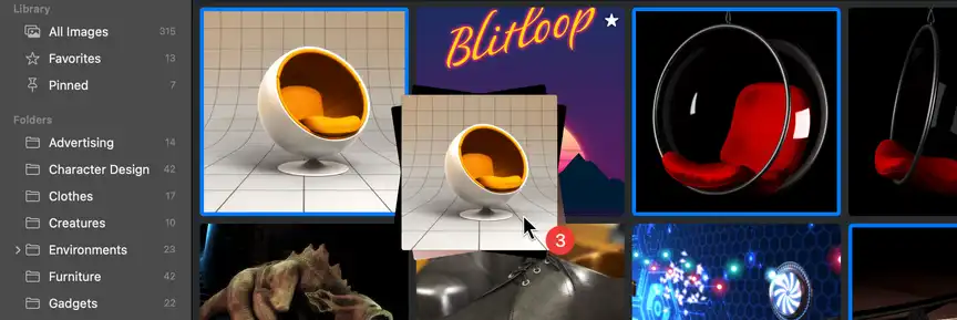 Dragging selected images from the Zenspire grid