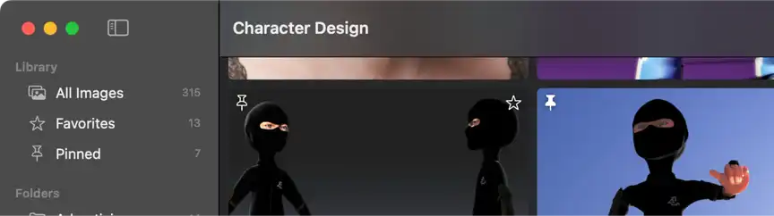 Zenspire thumbnail hover actions showing Favorite (star) and Pin icons